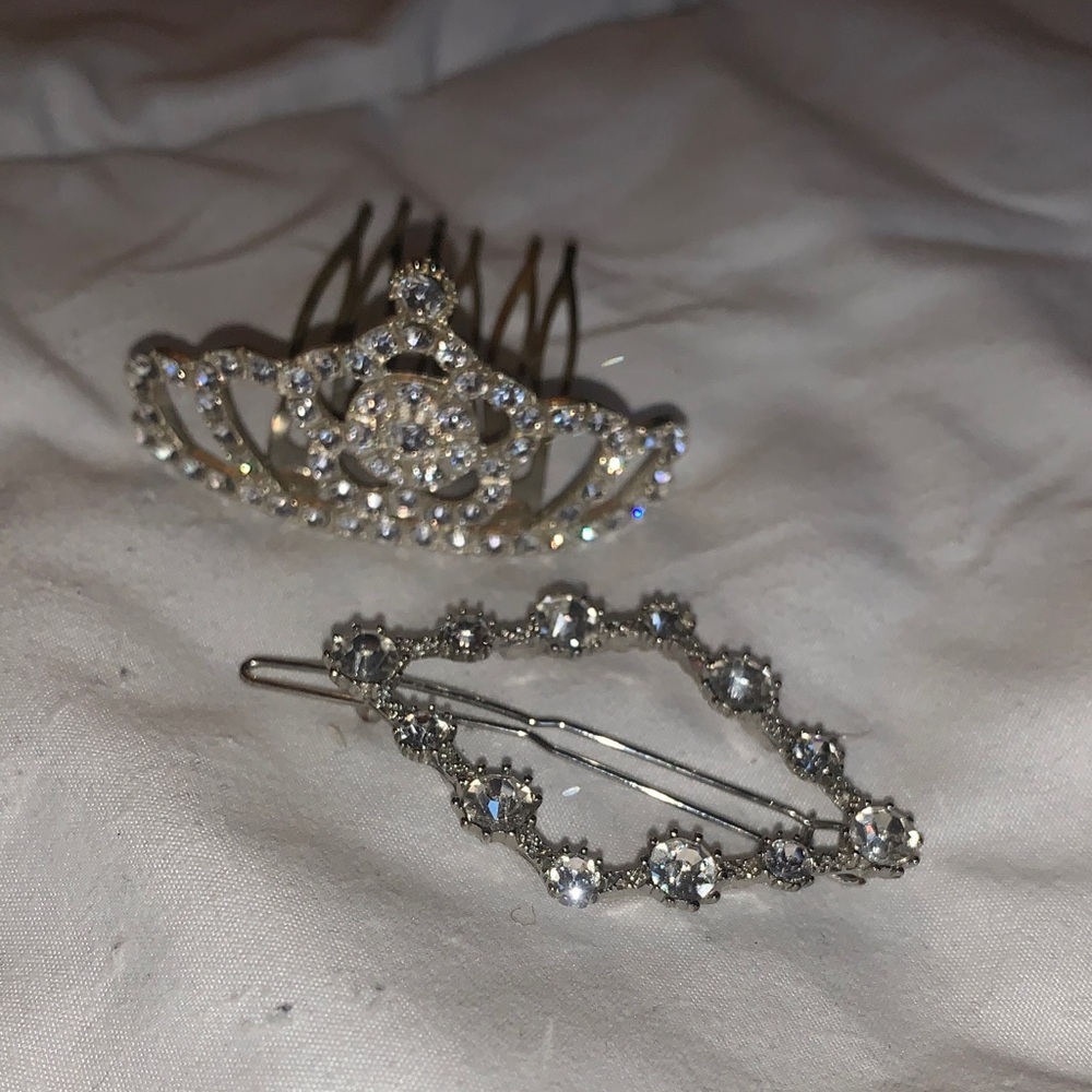 Elegant Silver Tiara and Hair Clip Set